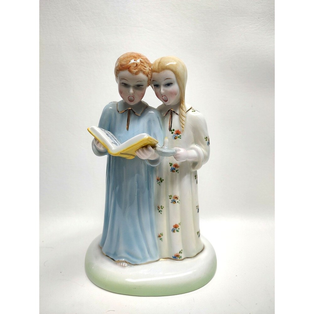 Giovanni Ronzan Italian Boy Girl Choir Porcelain Figurine Italy Gold Trim 7"tall